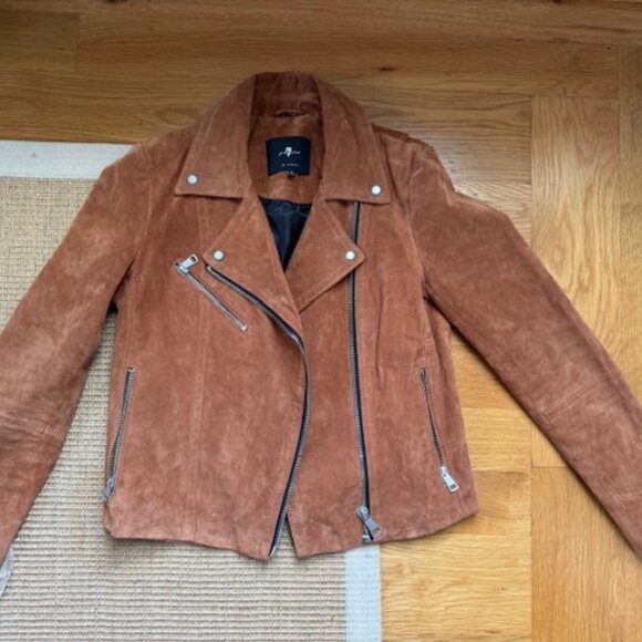 7 For All Mankind Suede Moto Jacket - Cognac - Picture 1 of 4